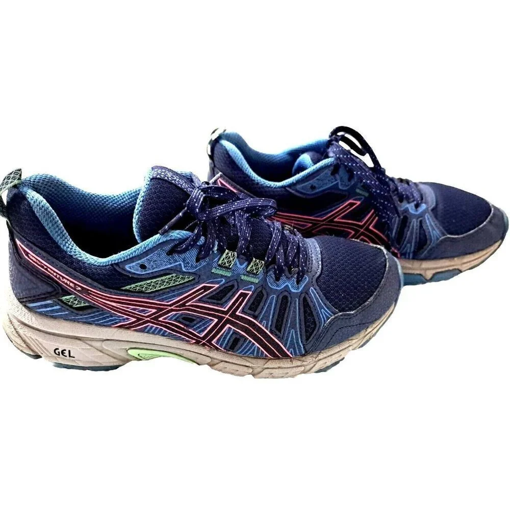 Asics Women's 6.5 Low Cut Lace Up Gel-Venture 7 Blue Multicolor Sneakers